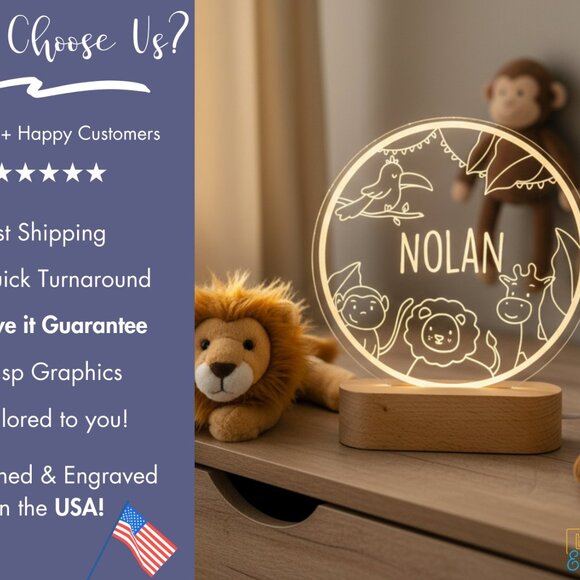 Safari LED Animal Lamp | Personalized Kids Night Light with Cute Animals - Picture 4 of 8